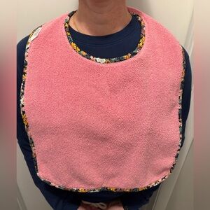 Adult Pink Terry Cloth Bib with Floral Trim (cheaper than a new shirt!) New